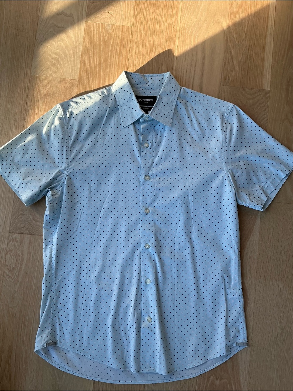 Bonobos Short Sleeve Button-Down Stretch Light Blue Dot Shirt Men's Medium